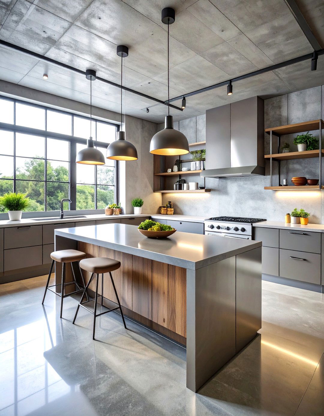 Industrial Brutalist Kitchen with Steel Islands - 25 Brutalist Interior Design Ideas
