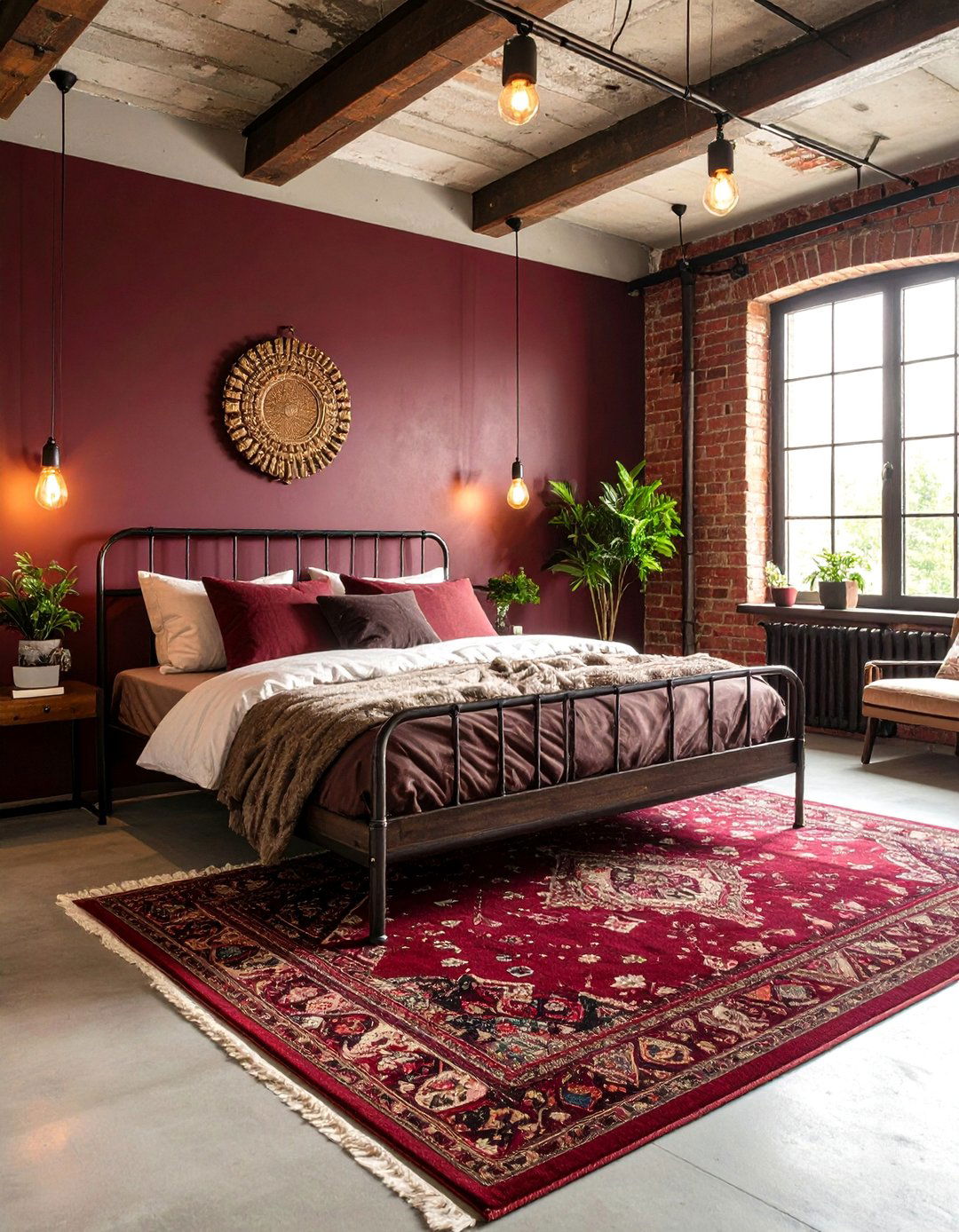 Industrial Burgundy Loft - 25 Burgundy Bedroom Ideas