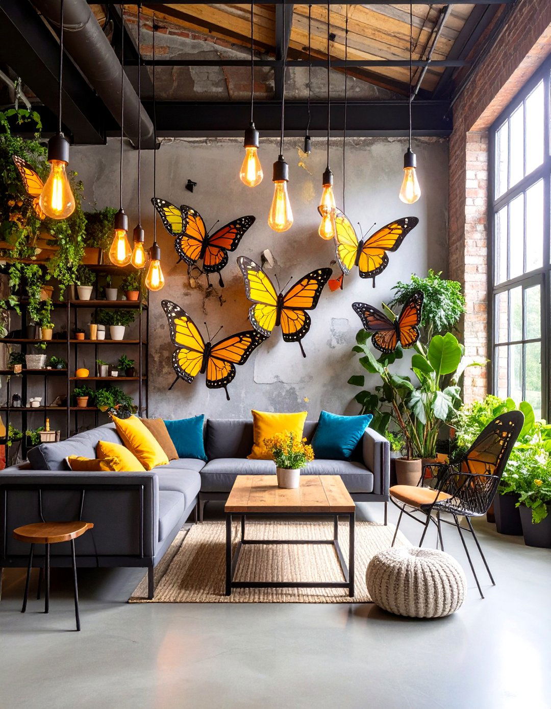 Industrial Butterfly Loft with Metal Accents - 25 Butterfly-themed Room Ideas