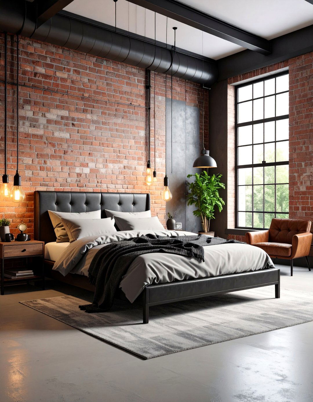 Industrial Charcoal Bedroom with Exposed Elements - 25 Charcoal Bedroom Ideas