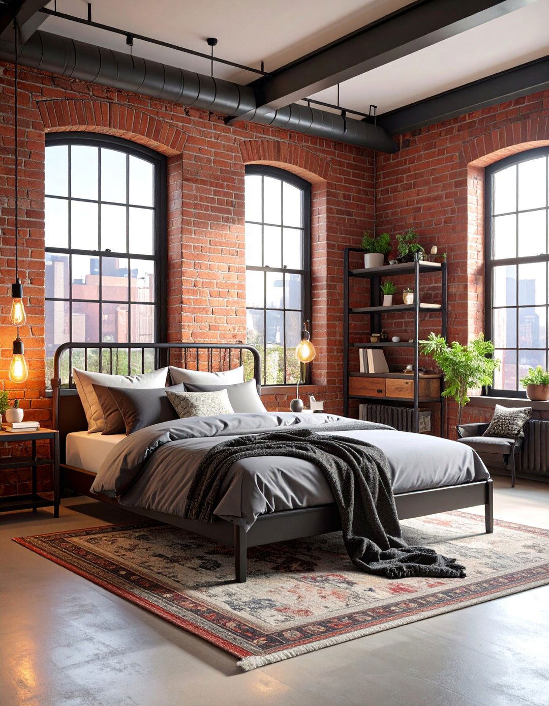 Industrial Chic Bedroom with Black Pipe Style Trim - 25 Black Trim Interiors