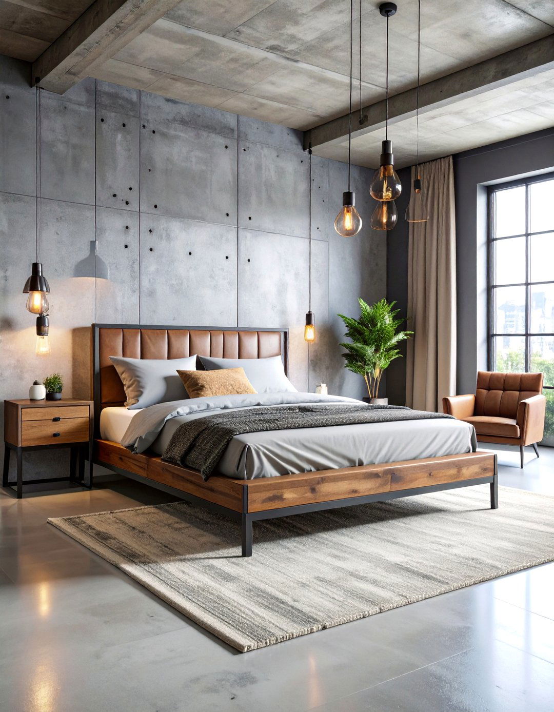 Industrial Chic Bedroom with Raw Materials - 25 Bedroom Ideas for Women