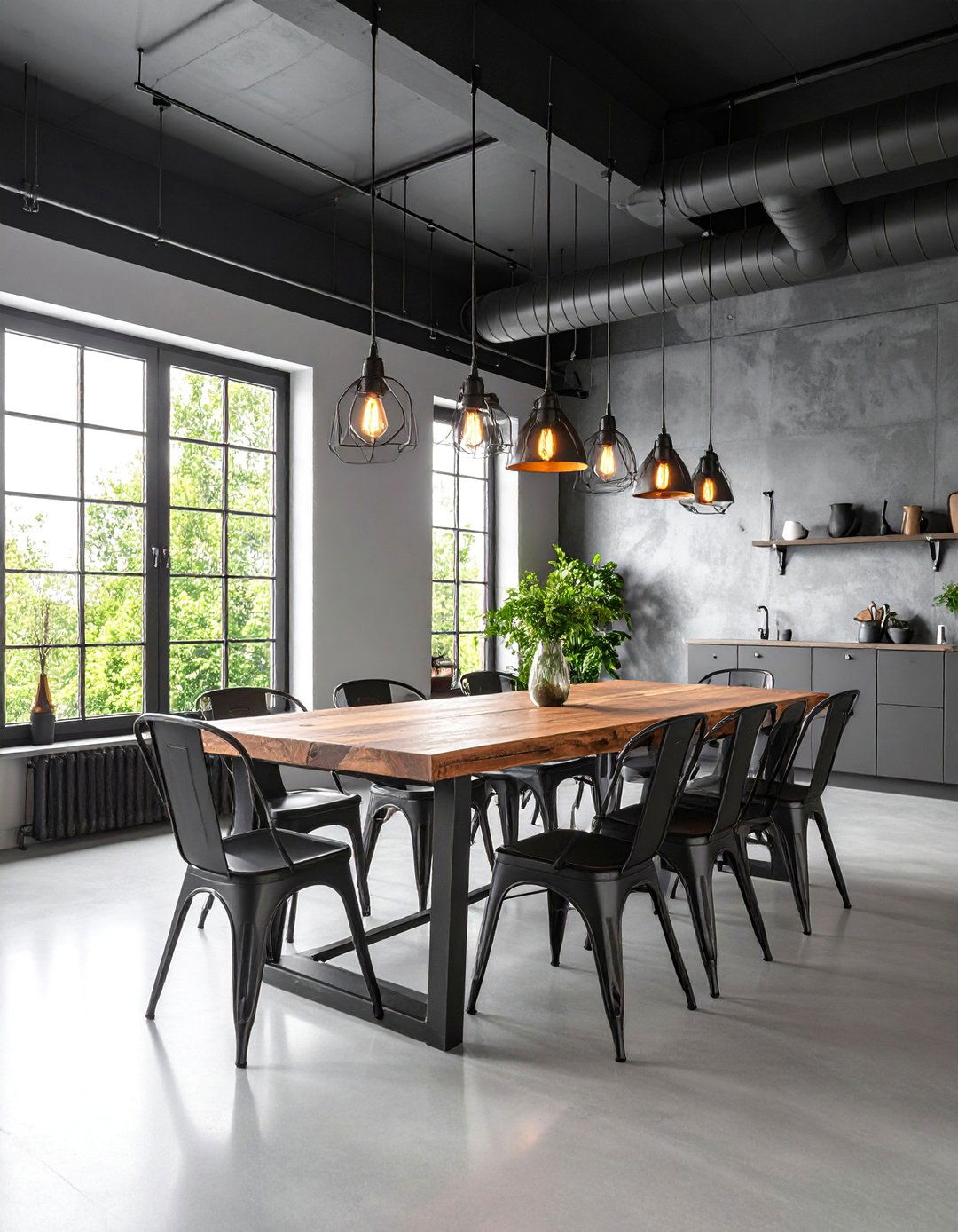 Industrial Chic Dining Room - 25 Black Ceiling With Grey Walls