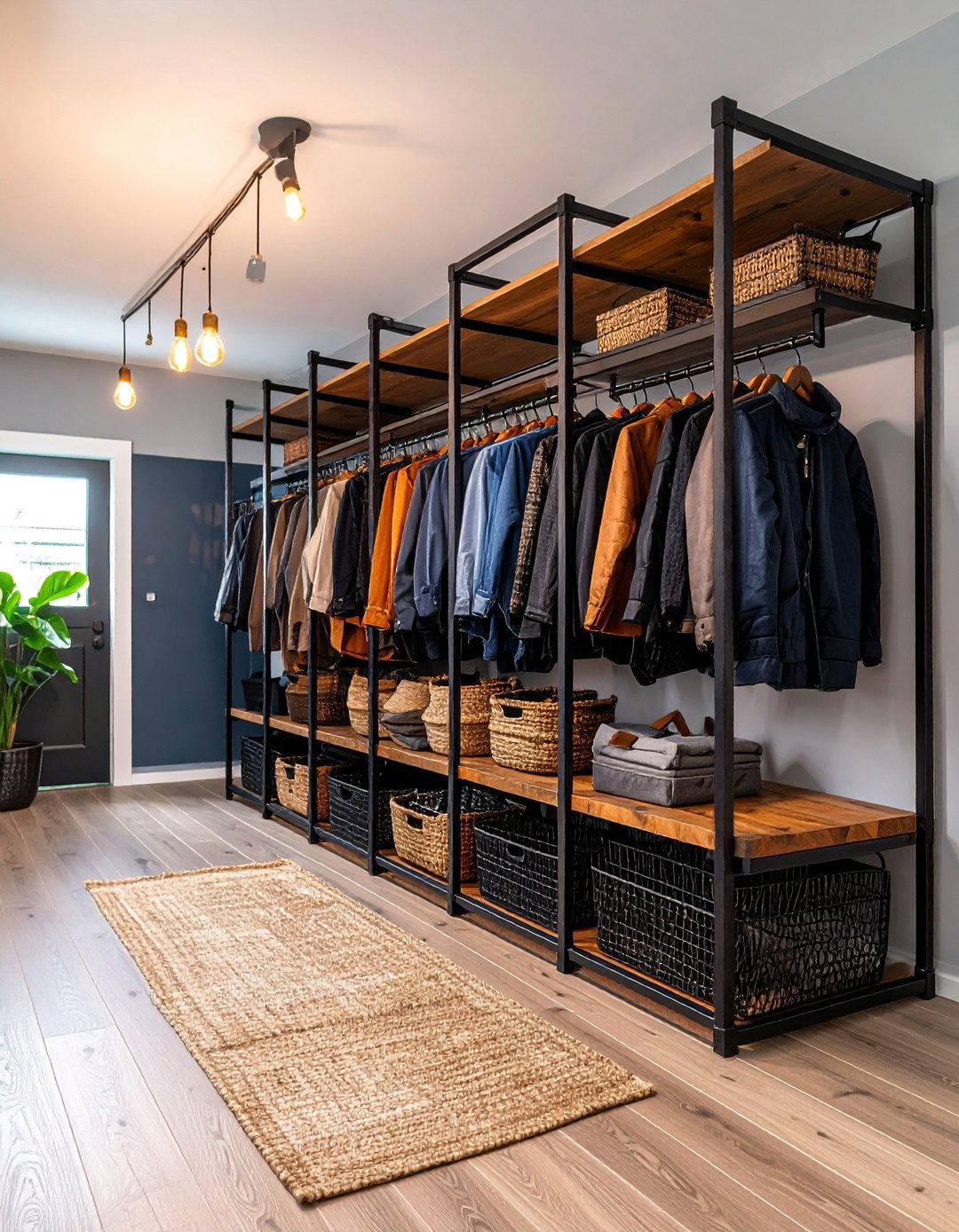 Industrial Chic Entry Closet with Exposed Metal Elements - 25 Entry Closet Ideas
