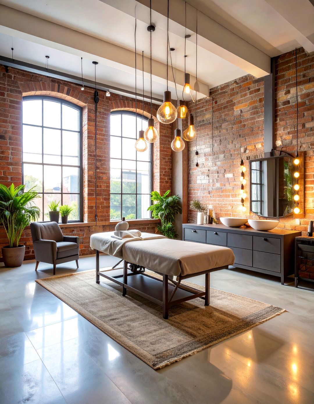 Industrial Chic Esthetician Room with Raw Materials - 25 Esthetician Room Ideas