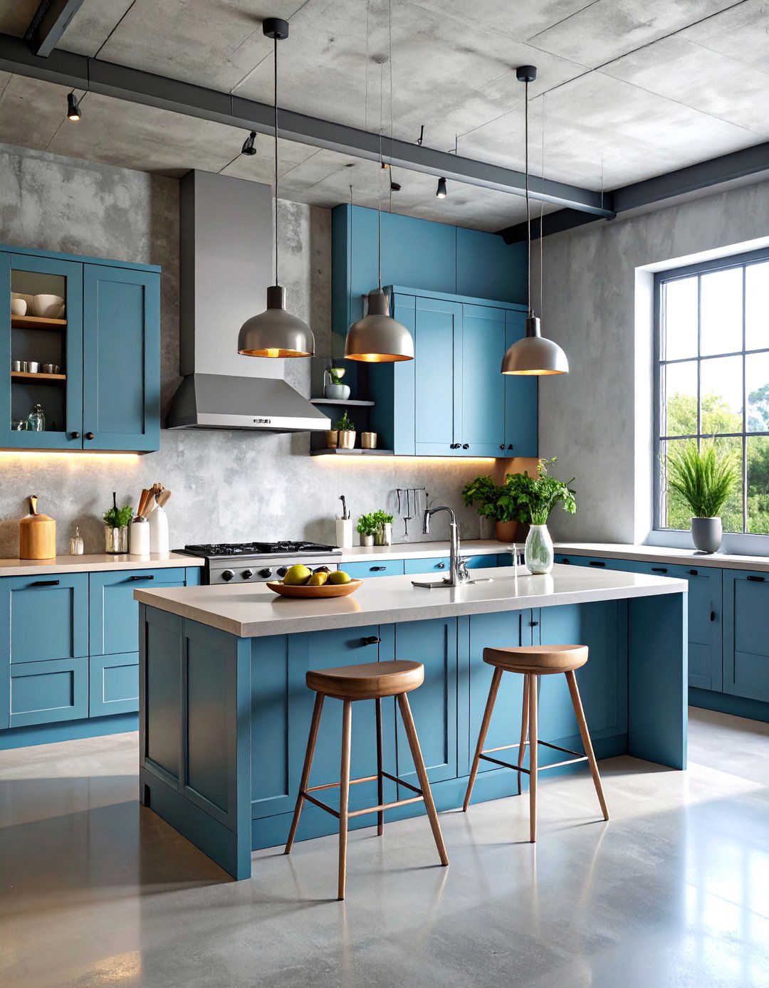 Industrial Chic Exposed Metal and Concrete Combination - 25 Double Island Kitchen Ideas