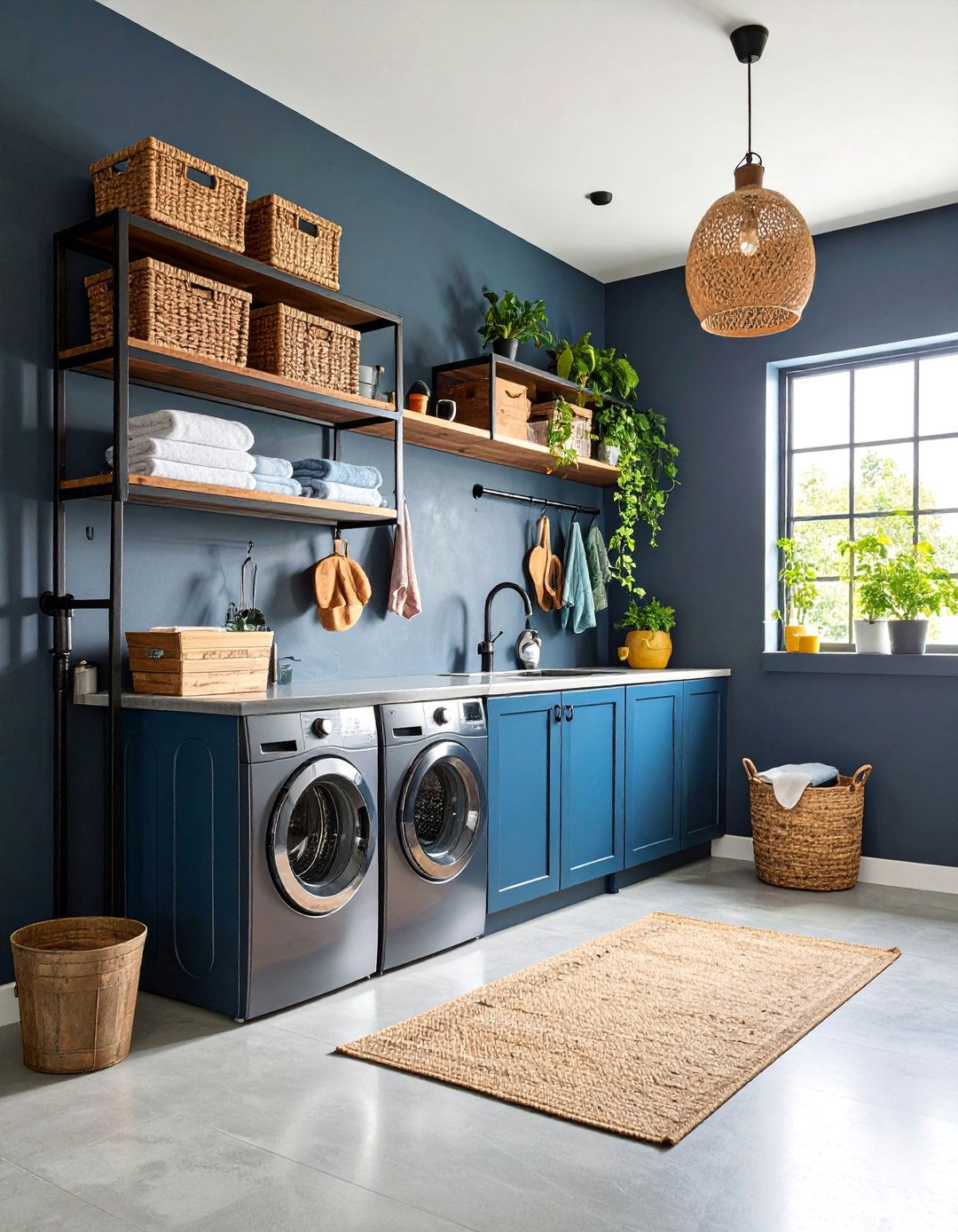 Industrial Chic Garage Laundry with Metal Accents - 25 Garage Laundry Room Ideas