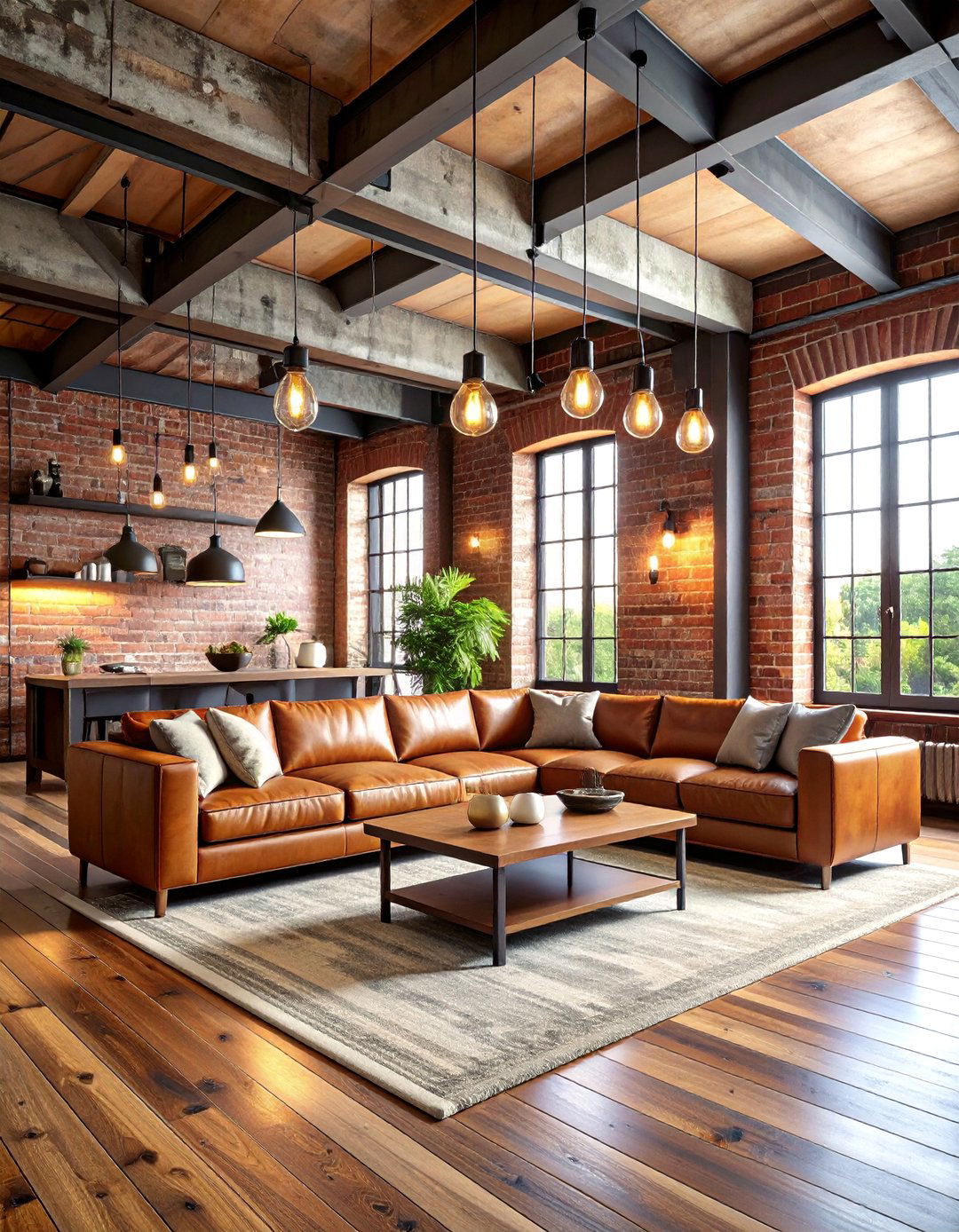 Industrial Chic Great Room with Exposed Brick - 25 Great Room Ideas