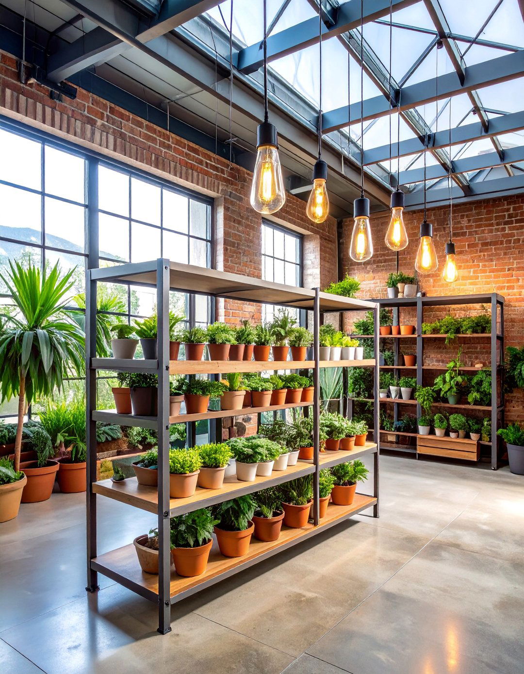 Industrial Chic Greenhouse with Metal Framework and Urban Edge - 25 Greenhouse Decor Ideas