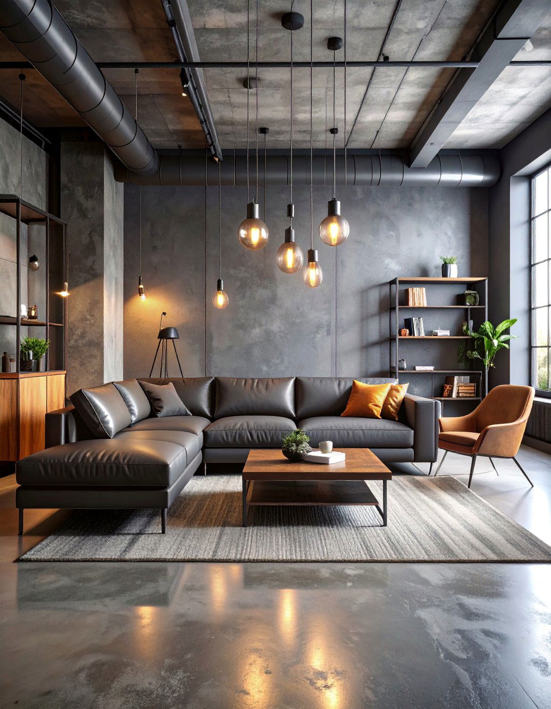 Industrial Chic Grey Living Room with Exposed Elements - 25 Grey Living Room With Dark Wood Floors