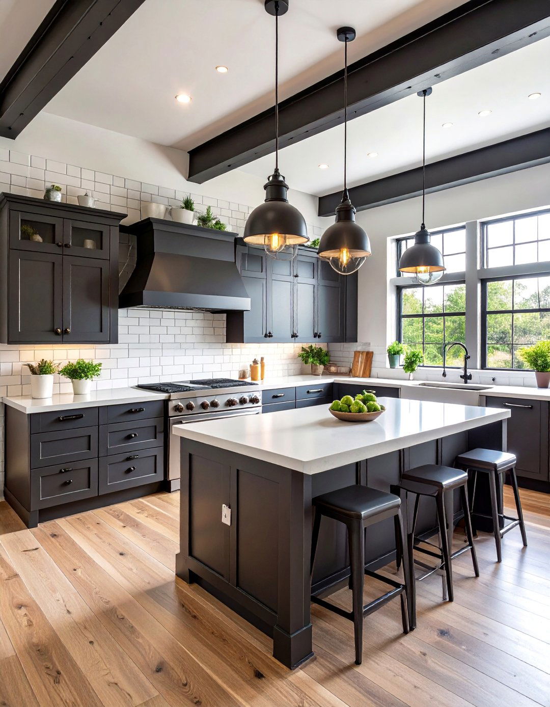 Industrial Chic Kitchen with Black Steel and White Concrete - 25 Black and White Kitchen Ideas