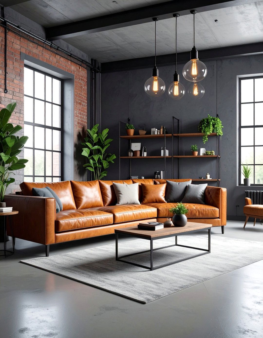 Industrial Chic Living Room with Grey Walls and Black Trim - 25 Living Room With Grey Walls and Black Trim