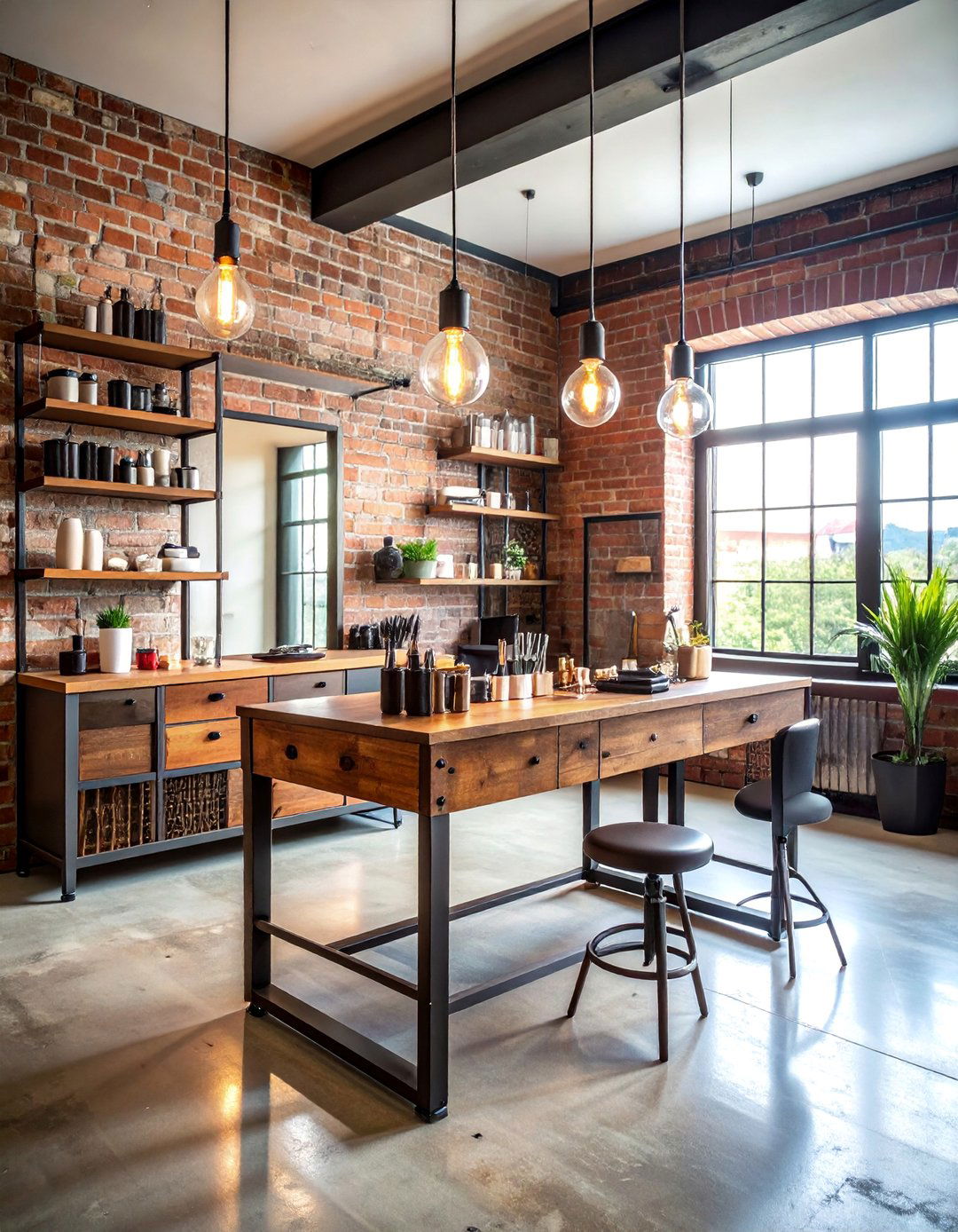 Industrial Chic Makeup Station with Metal Accents - 25 Makeup Room Ideas