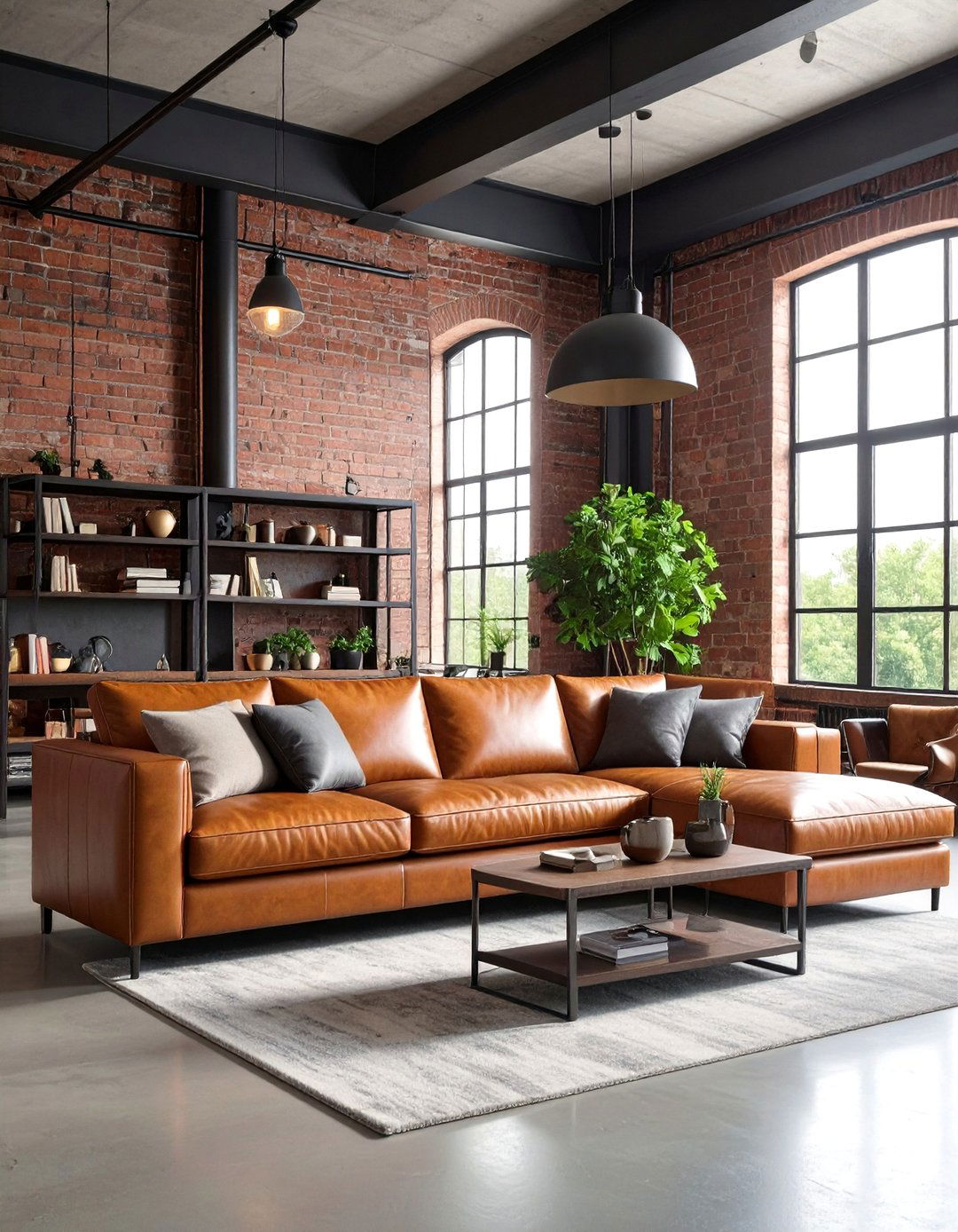 Industrial Chic Mansion Living Room with Exposed Steel Beams - 25 Mansion Living Room Ideas