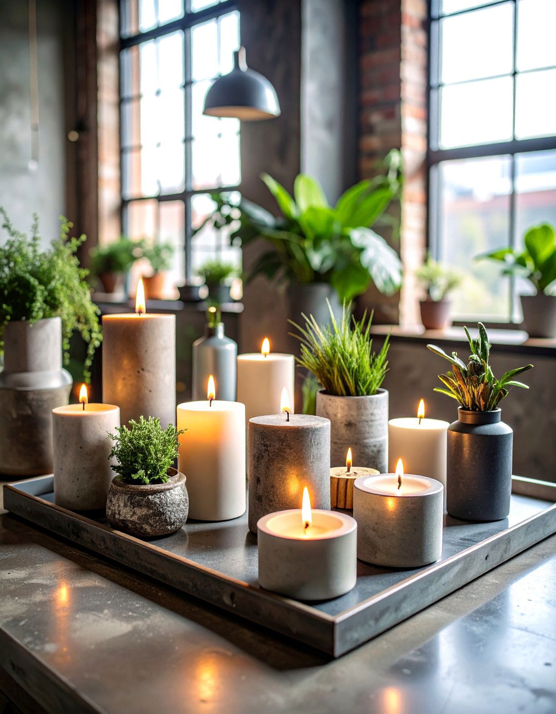 Industrial Chic Metal and Concrete Candle Setup - 25 Decorating With Candles