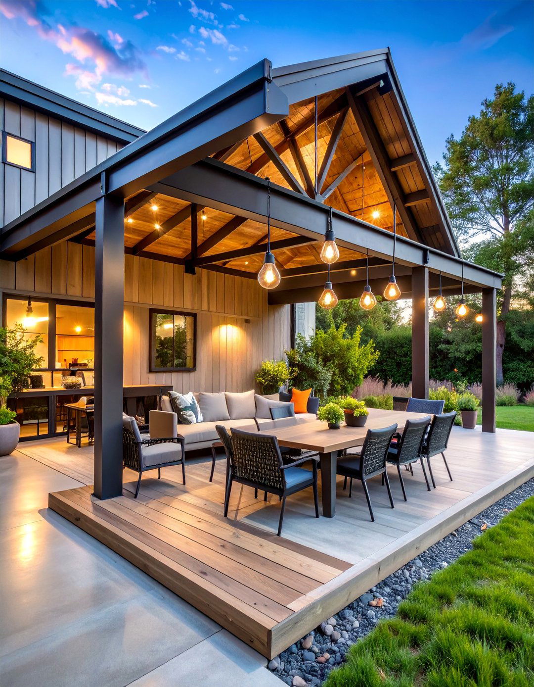 Industrial Chic Metal and Glass Fusion - 25 Barndominium Front Porch Ideas