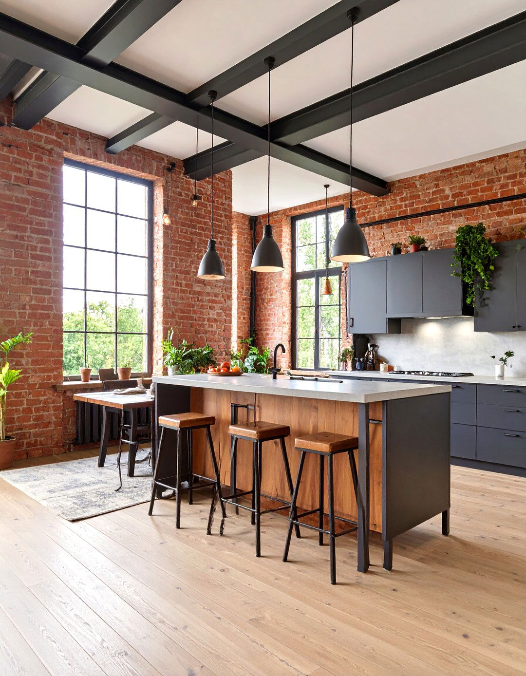 Industrial Chic Open Plan Diner with Exposed Elements - 25 Kitchen Diner Ideas