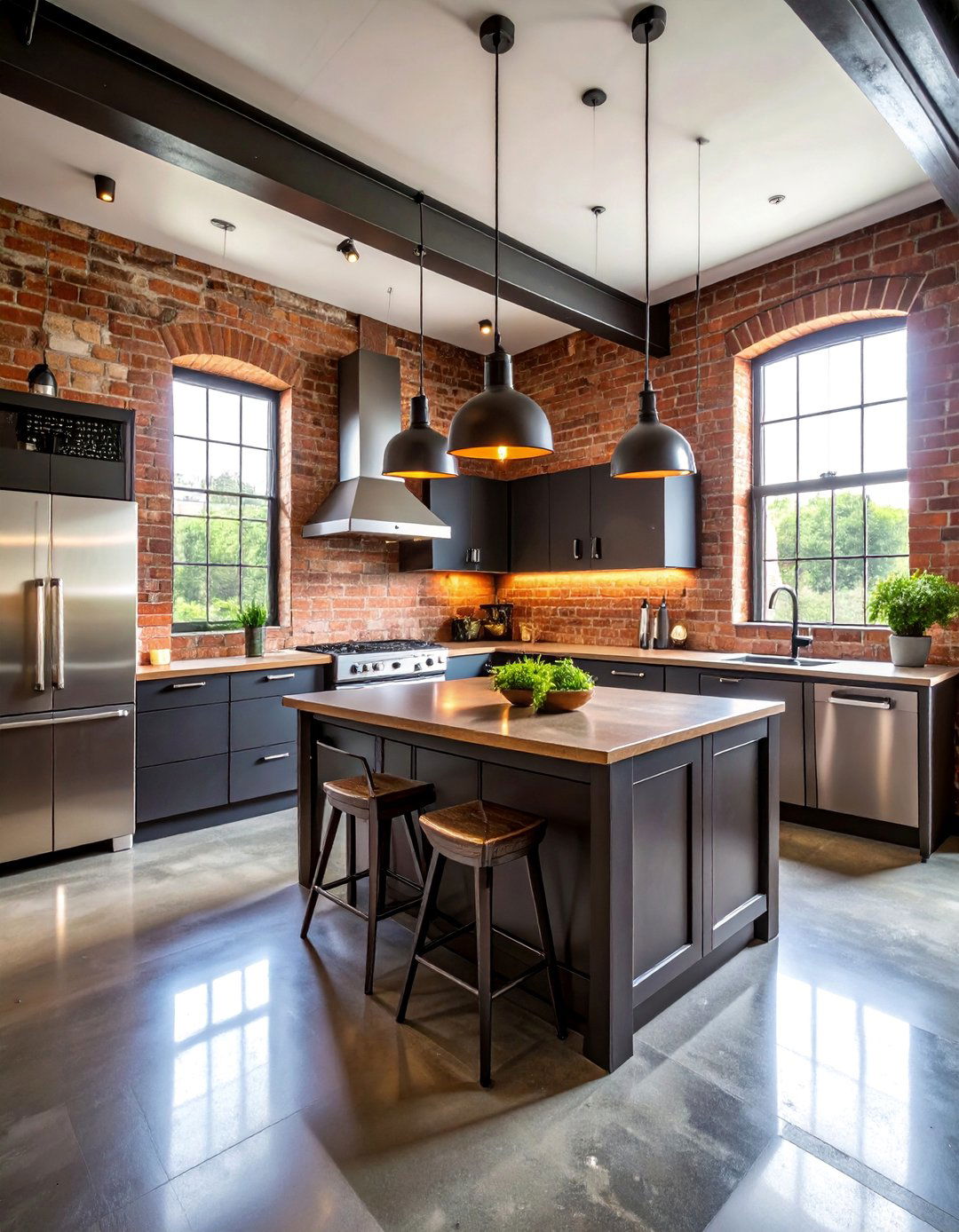 Industrial Chic with Black Concrete Floors - 25 Black Floor Kitchen Ideas