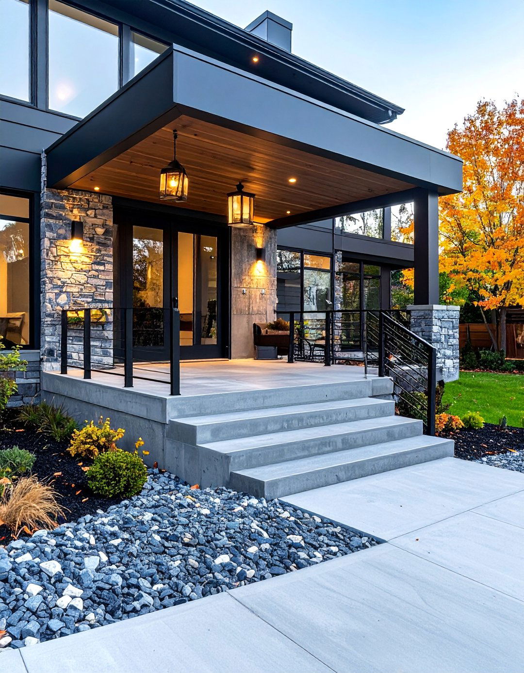 Industrial Concrete Porch with Exposed Aggregate - 25 Concrete Porch Ideas