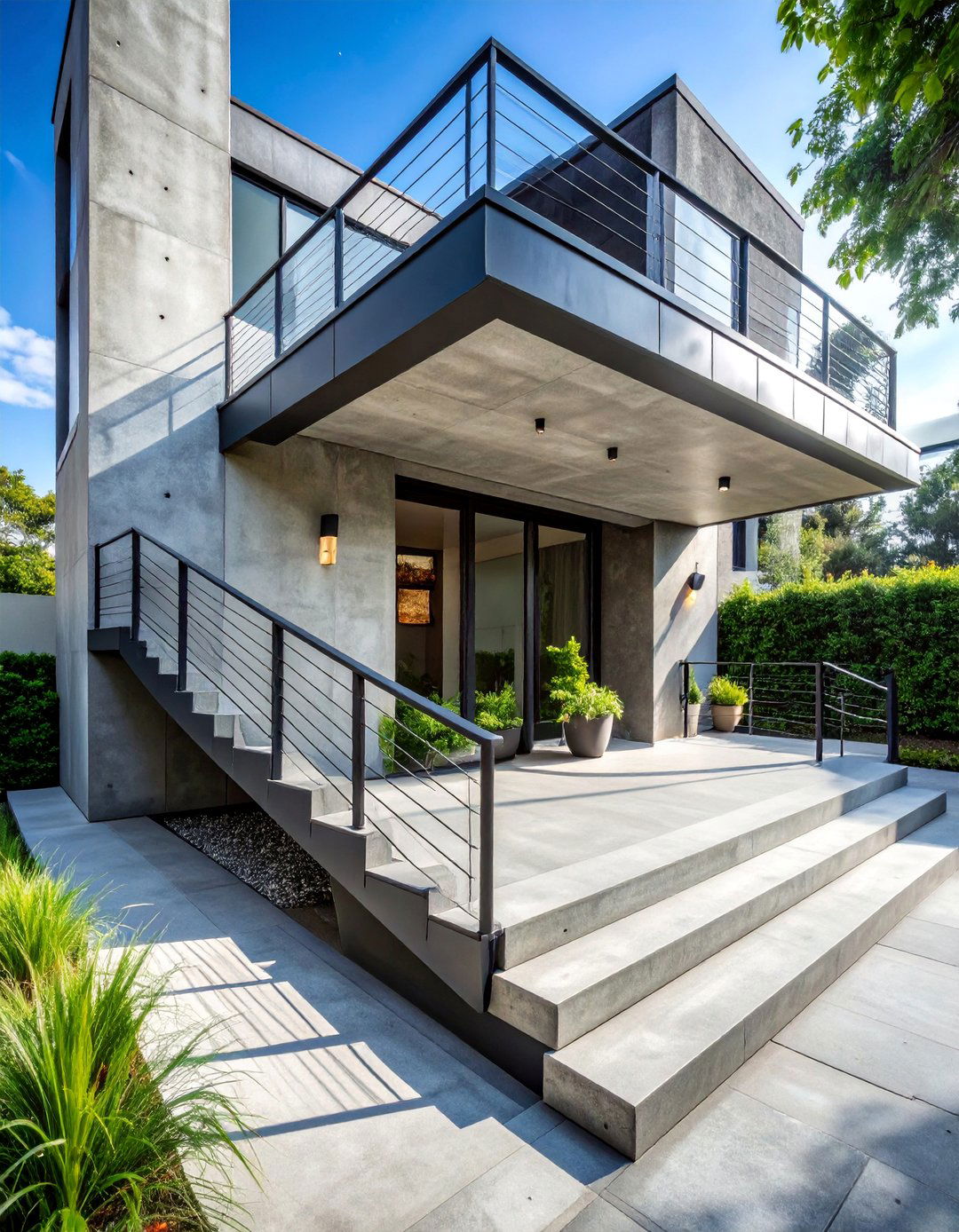 Industrial Concrete Porch with Steel Accents - 25 Concrete Porch Ideas