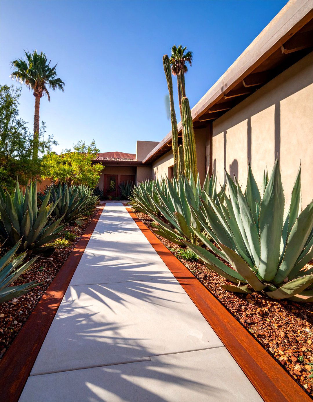 Industrial Concrete Walkway with Corten Steel Edging - 25 Concrete Walkway Ideas