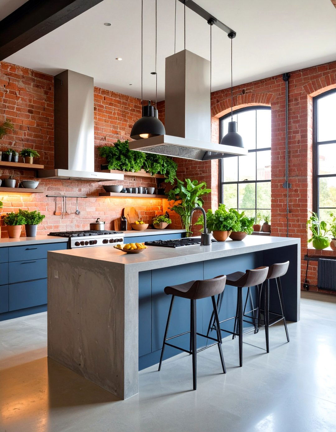 Industrial Concrete Waterfall Island - 25 Waterfall Kitchen Island Ideas