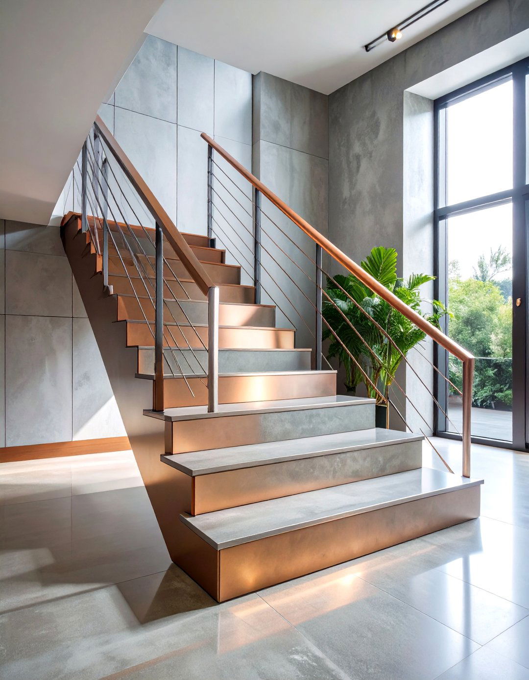 Industrial Concrete and Metal Finish - 25 Stair Riser Ideas