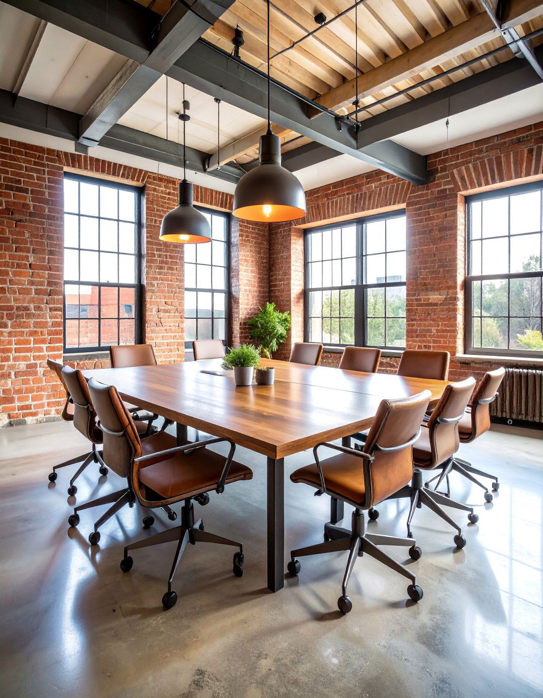 Industrial Conference Room with Exposed Brick Design Elements - 25 Conference Room Design Ideas and Inspiration