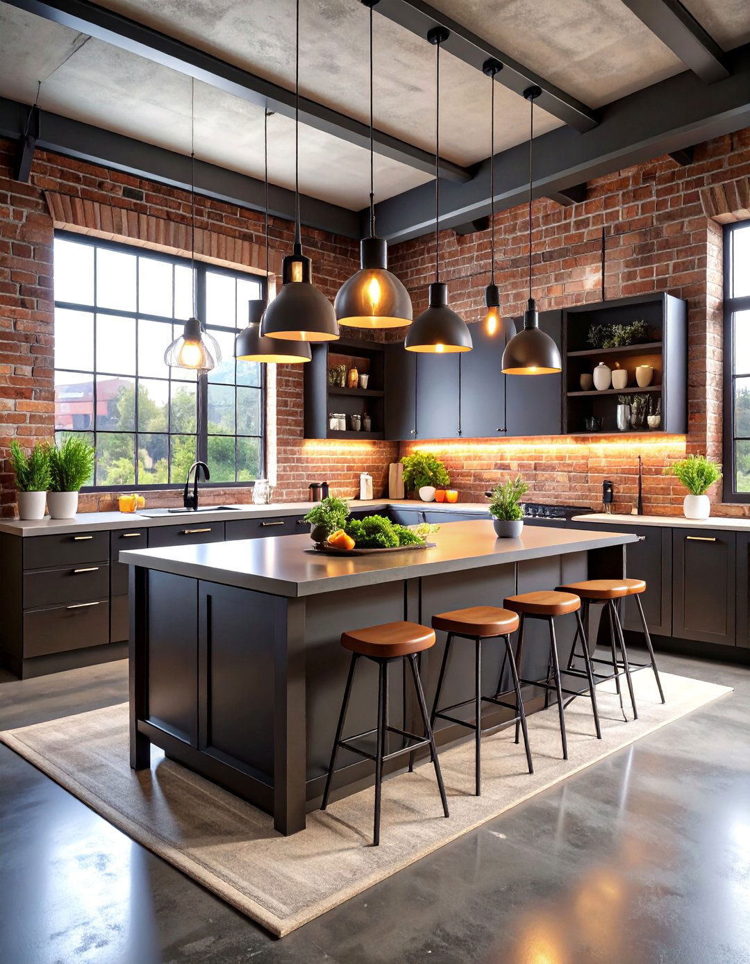 Industrial Contemporary Kitchen with Dark Grey Concrete Floors - 25 Kitchens With Grey Floors