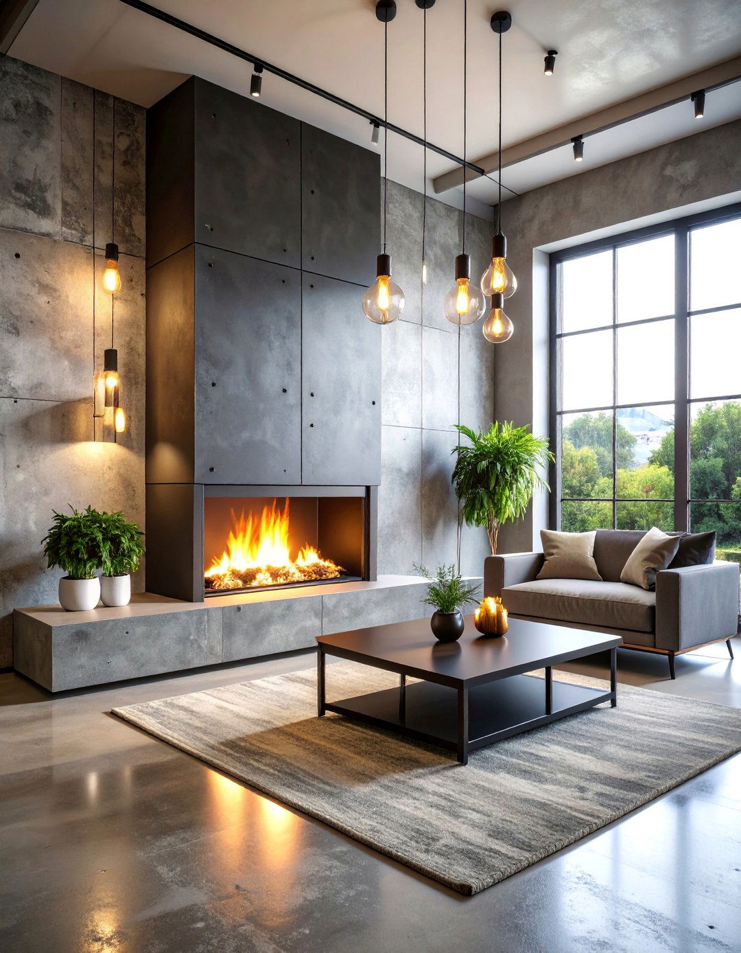 Industrial Corner Fireplace with Metal and Concrete - 25 Corner Fireplace Ideas