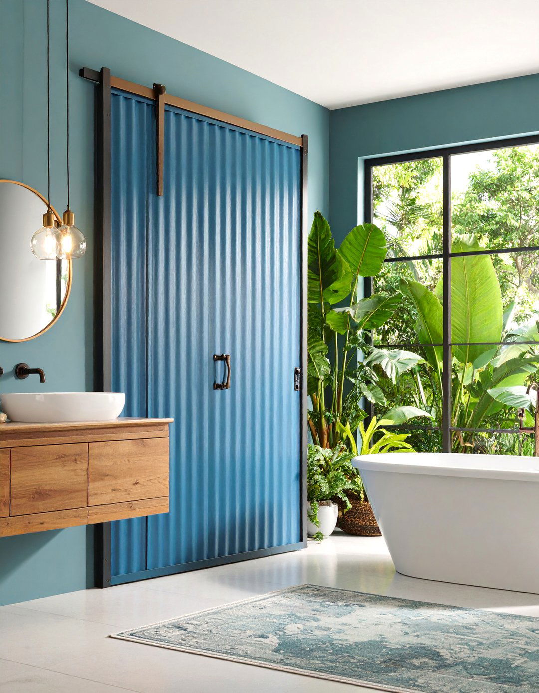 Industrial Corrugated Metal Pocket Door - 25 Bathroom Pocket Door Ideas