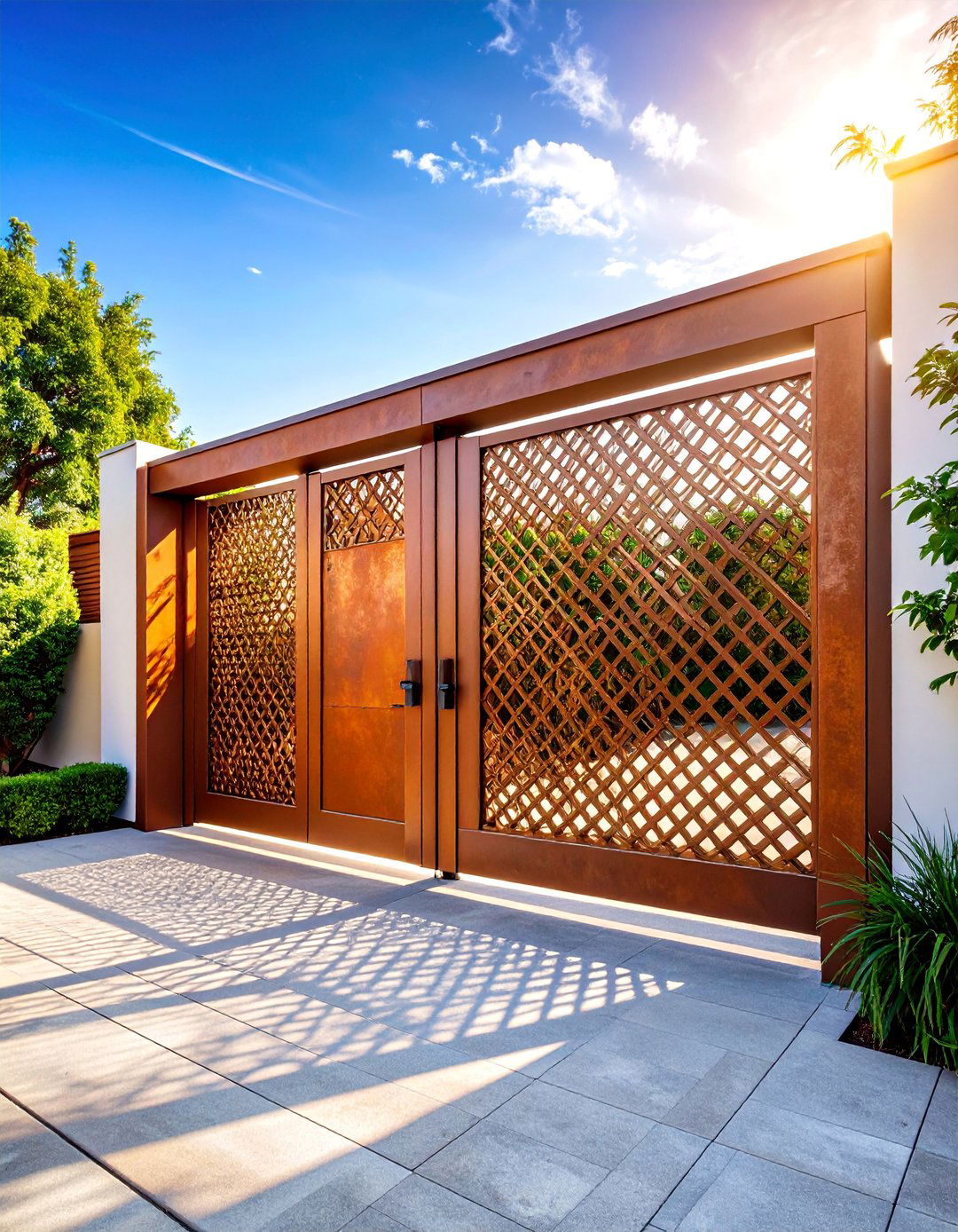 Industrial Corten Steel Gate with Weathered Patina - 25 Driveway Gate Ideas