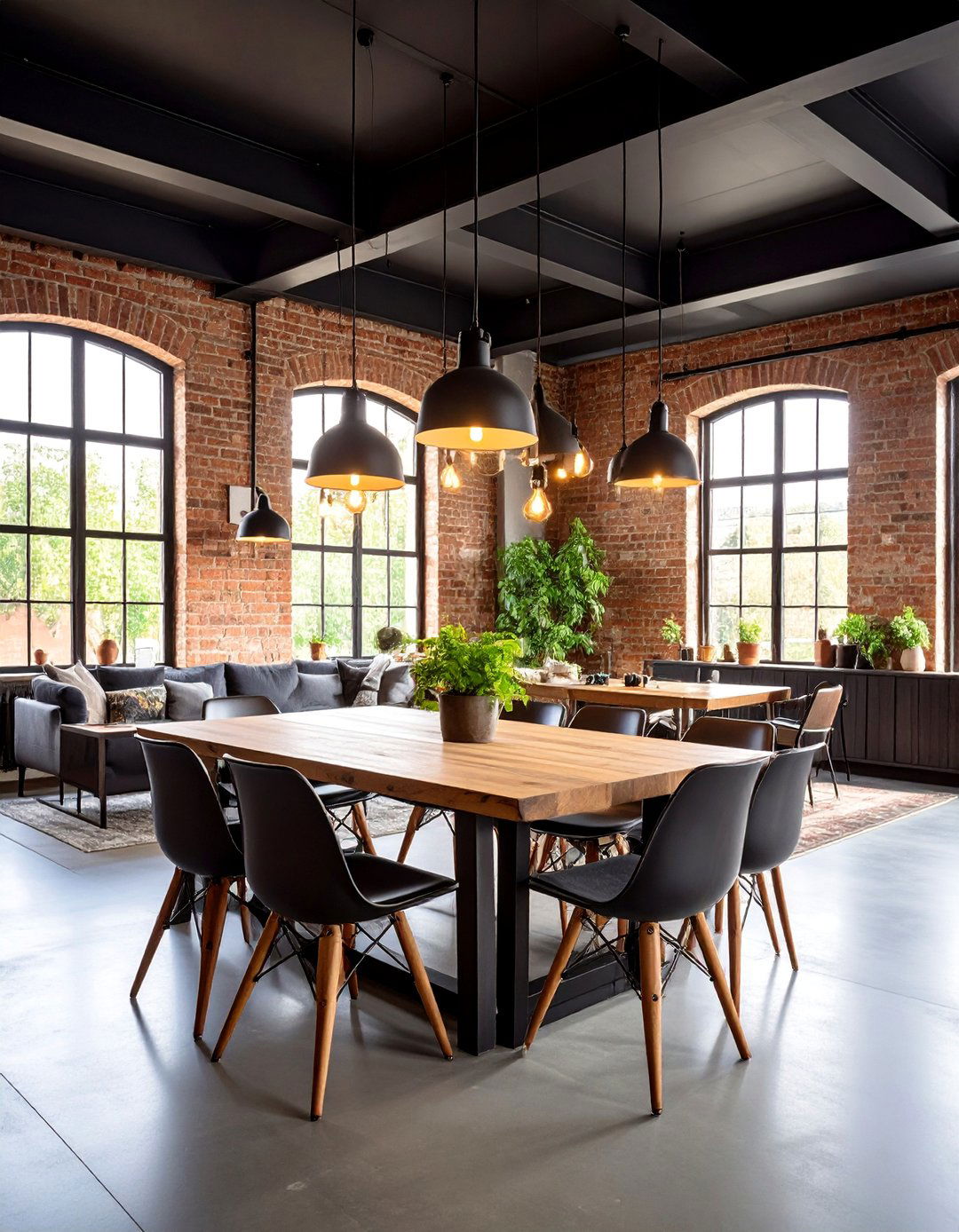 Industrial Dining Room with Black Metal Ceiling Tiles - 25 Black Ceiling Design Ideas