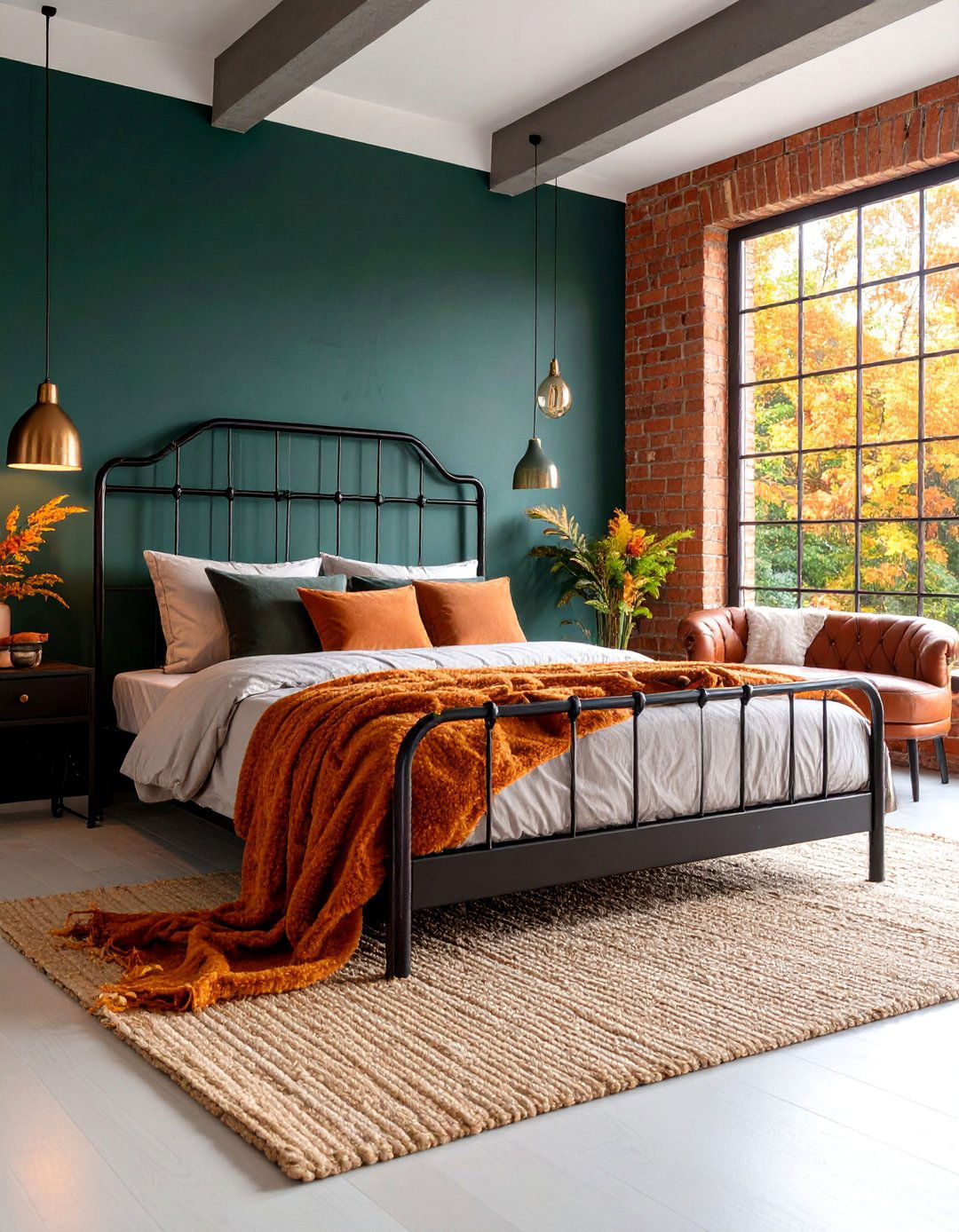 Industrial Fall Bedroom with Warm Metal Accents - 25 Fall Bedroom Decor Ideas