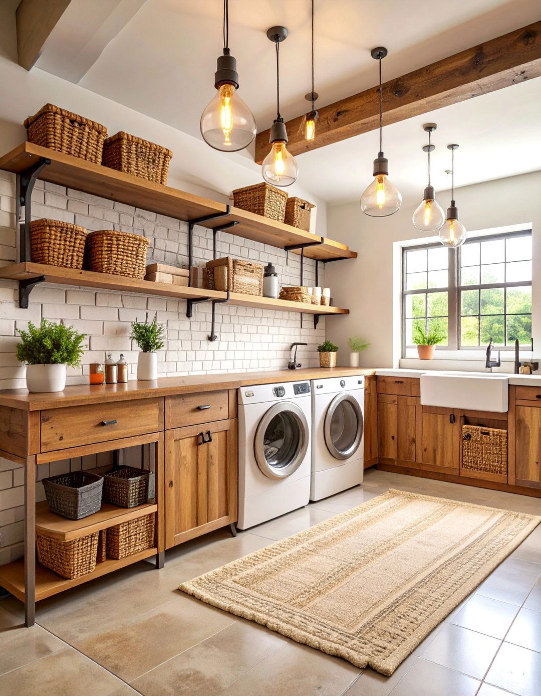 Industrial Farmhouse Basement Laundry with Exposed Elements - 25 basement laundry room ideas
