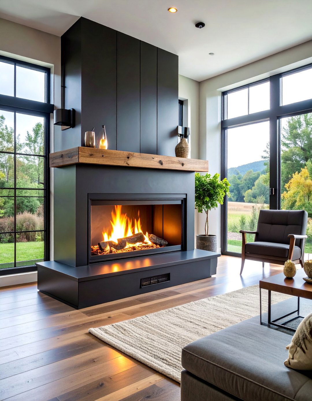 Industrial Farmhouse Black Steel Fireplace - 25 Farmhouse Fireplace Ideas