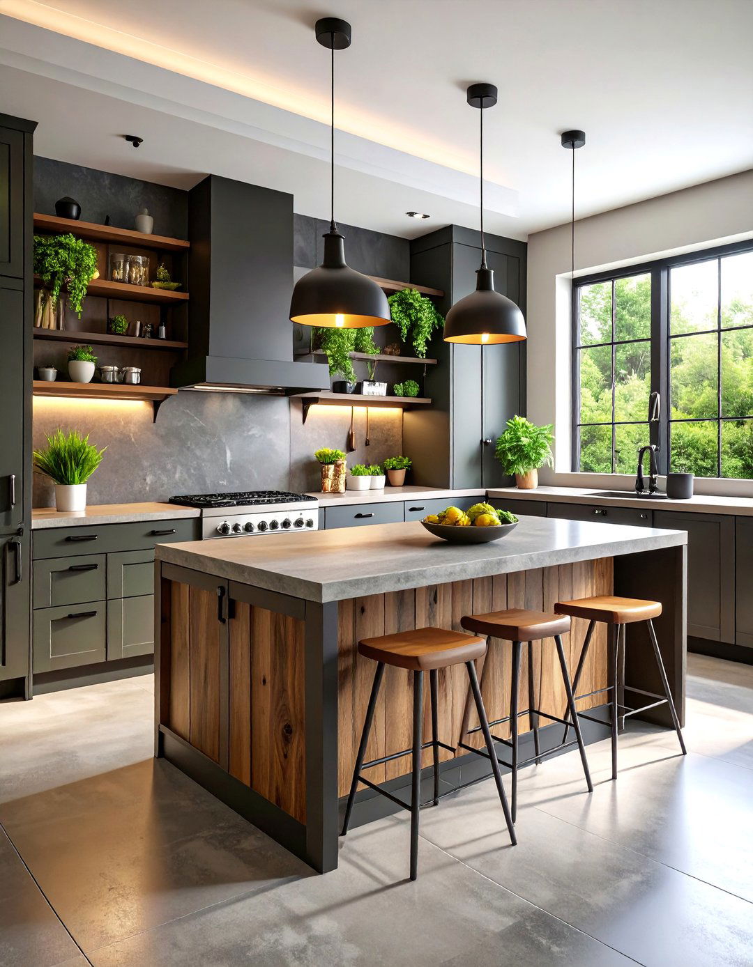 Industrial Farmhouse Kitchen with Black Metal Accents - 25 Farmhouse Kitchen Ideas