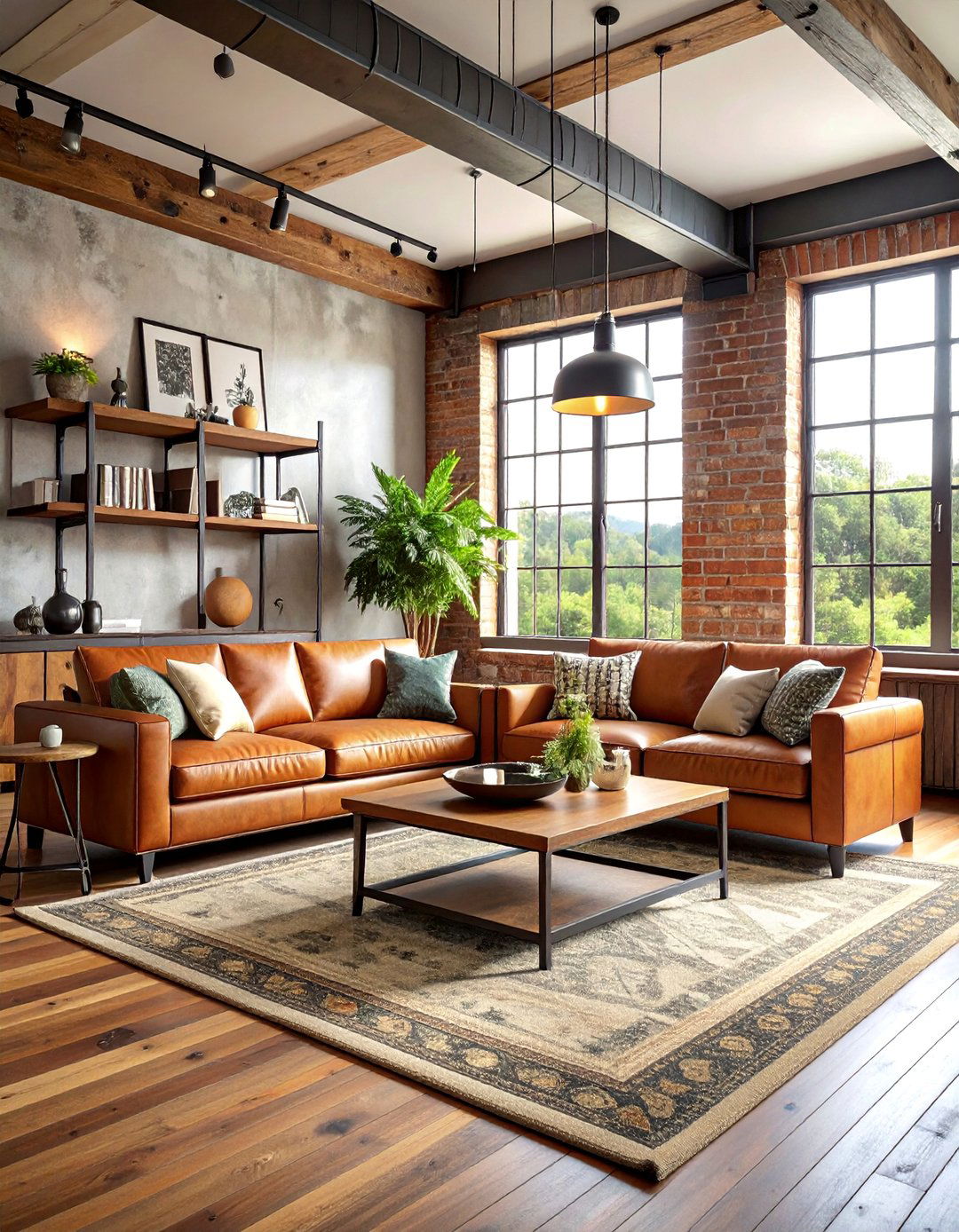 Industrial Farmhouse Living Room with Metal and Wood Elements - 25 Farmhouse Living Room Ideas