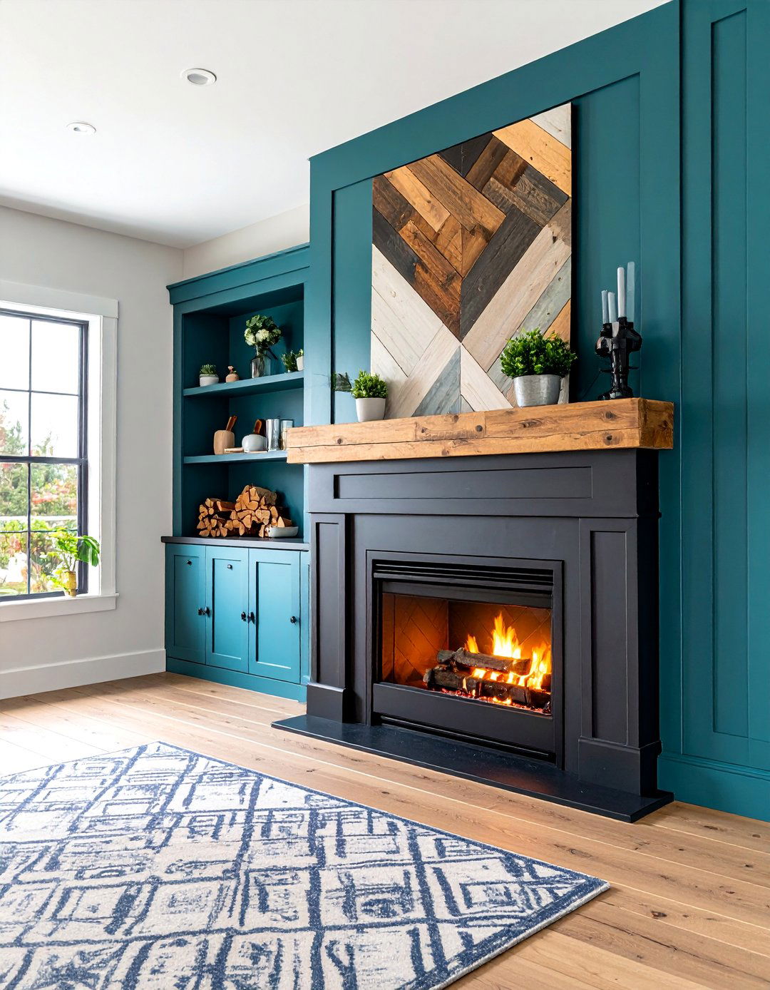 Industrial Farmhouse Metal and Wood Fireplace - 25 Farmhouse Fireplace Ideas