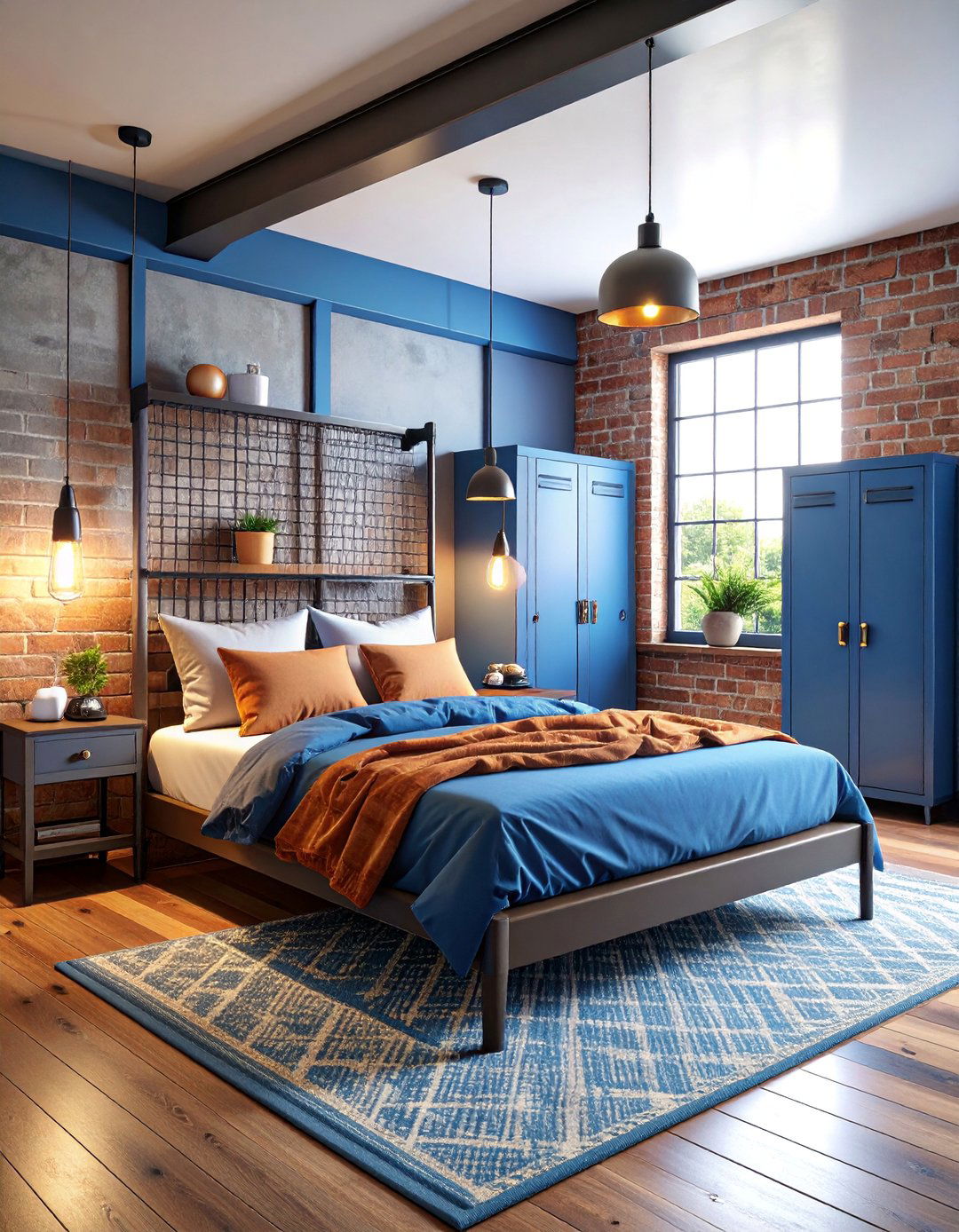 Industrial Football Bedroom with Metal Locker Storage - 25 Football Room Decor Ideas