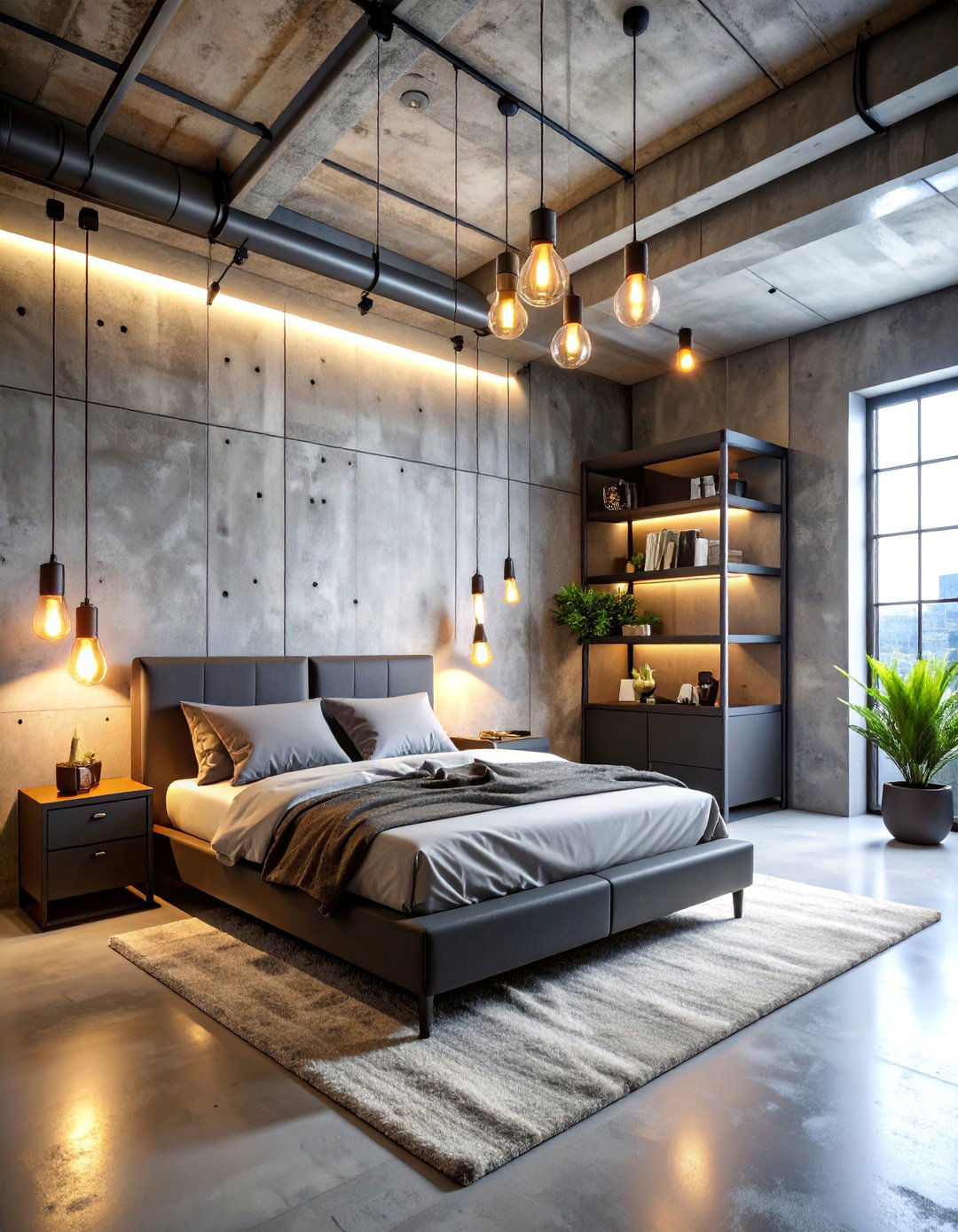 Industrial Gaming Bedroom with Exposed Metal and Concrete Elements - 25 Gaming Bedroom Ideas
