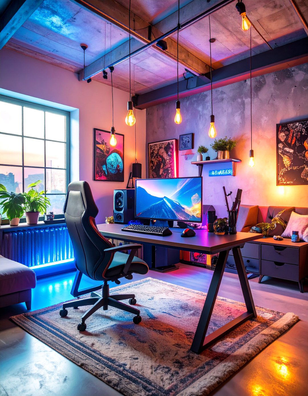 Industrial Gaming Room with Exposed Metal Elements - 25 Gamer Girl Room Ideas