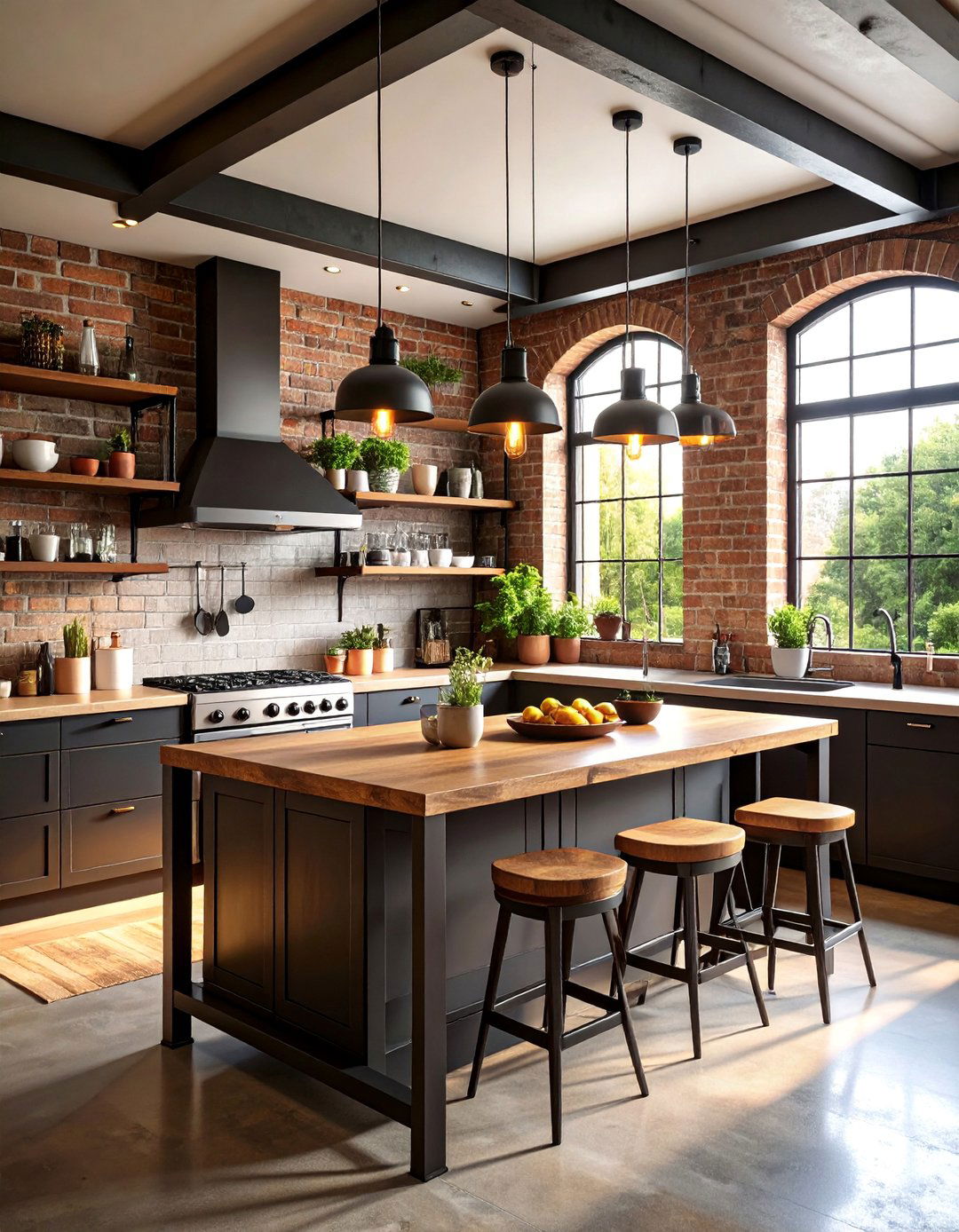 Industrial Gothic Kitchen with Exposed Brick Walls - 25 Gothic Kitchen Ideas