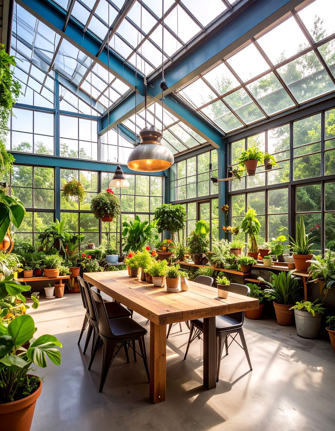 Industrial Greenhouse Dining Space - 25 Greenhouse Dining Room Ideas
