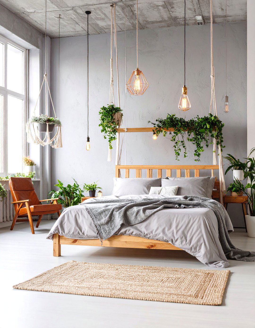 Industrial Grey Boho Loft with Exposed Elements - 25 Grey Boho Bedroom Ideas