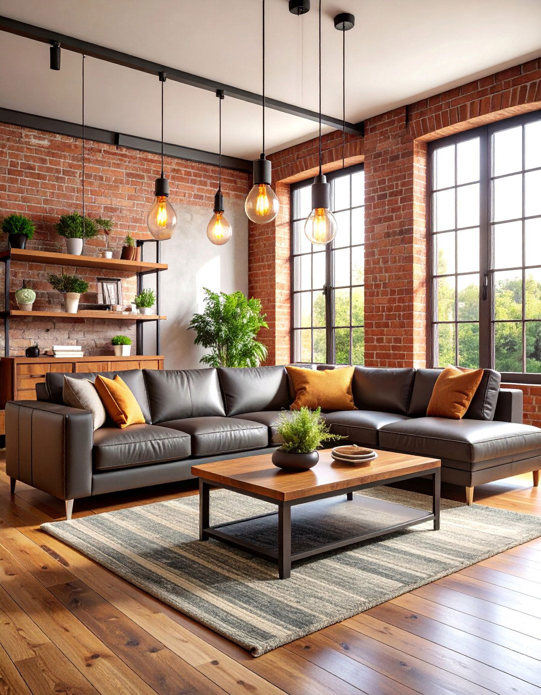 Industrial Grey Sectional with Metal and Wood Elements - 25 Grey Sectional Living Room Ideas