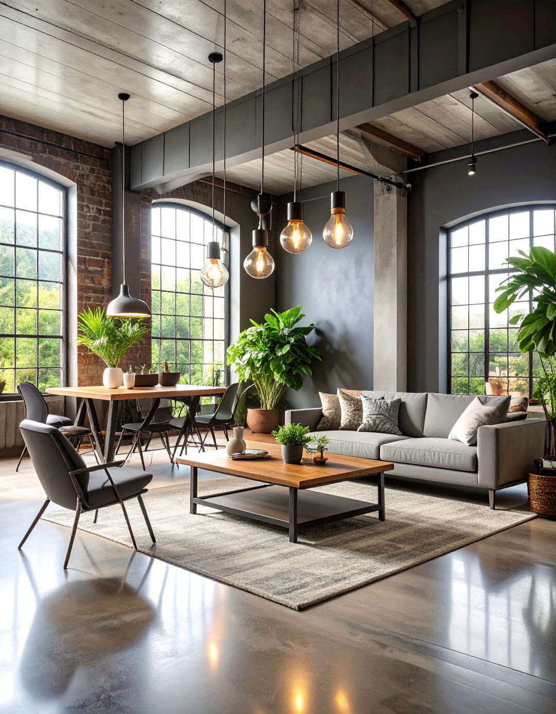 Industrial Grey and White Living Room with Exposed Brick Elements - 25 Grey and White Living Room Ideas