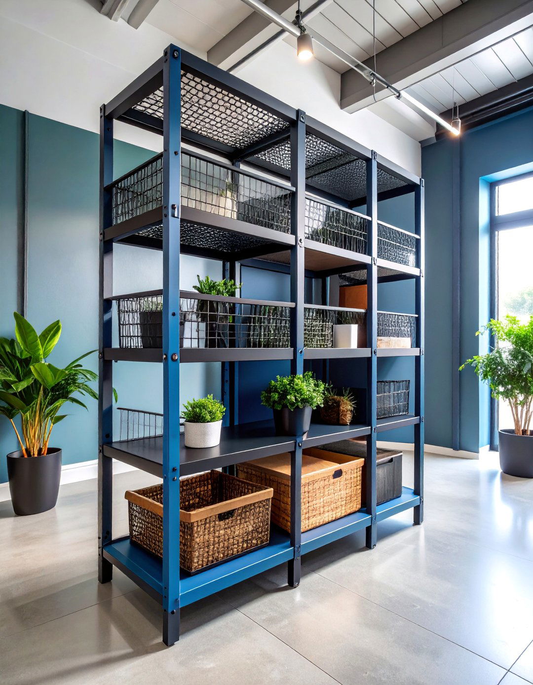 Industrial Hallway Storage with Metal Frame Construction - 25 Hallway Storage Ideas
