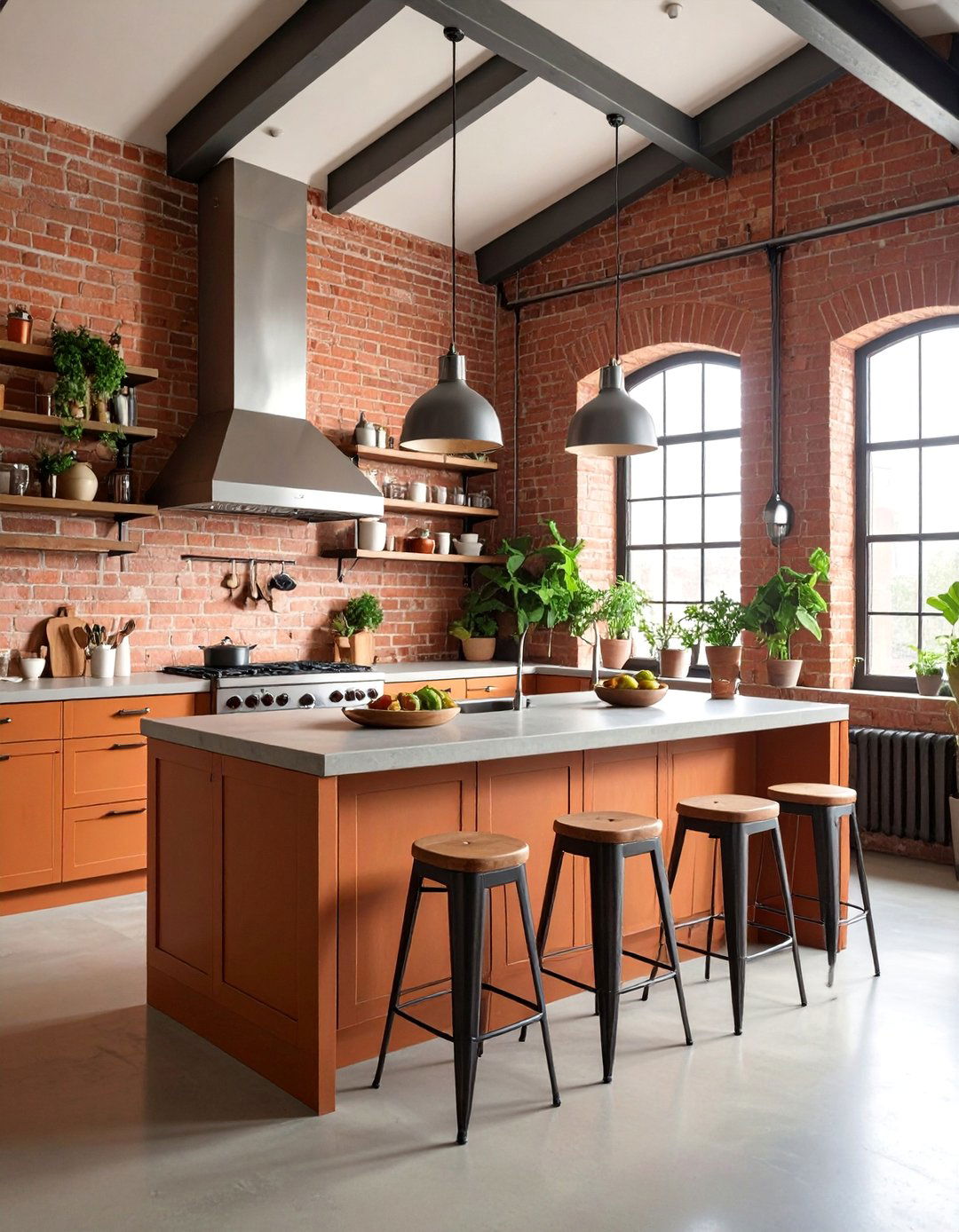 Industrial Kitchen Style with Brick Effect Wallpaper - 25 Kitchen Wallpaper Ideas