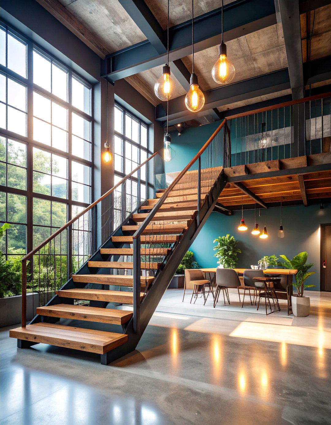 Industrial Landing with Metal Accents - 25 Stair Landing Ideas